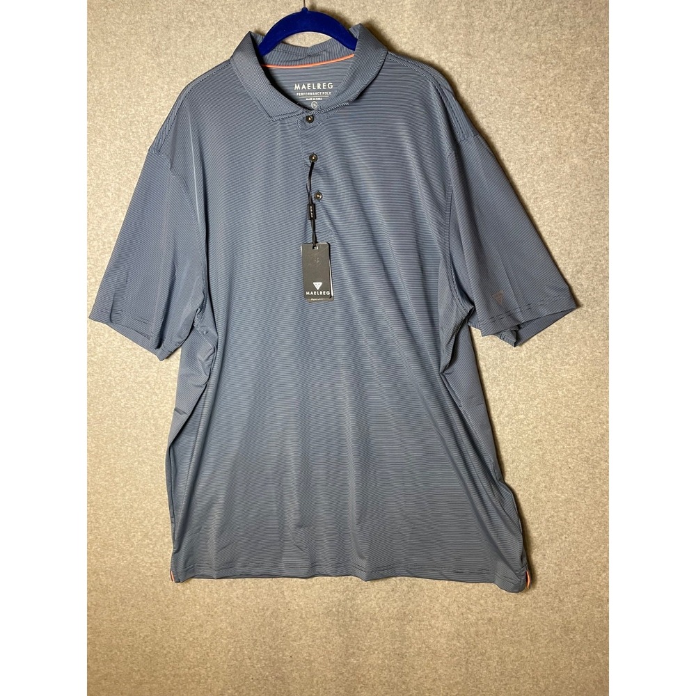 Maelreg Performance Polo Mens 2XL Blue Denim Stripe Golf Athleisure‎ UPF 30+